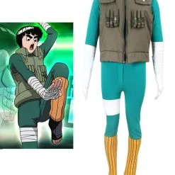 Halloween Disfraz Carnaval Traje Para Cosplay De Naruto De Rock Lee De Naruto Faja Elástica+Obi+botines+con Chaleco+con Mono Carnaval