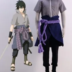 Halloween Disfraz Carnaval Traje Para Cosplay De Naruto De Uchiha Sasuke De Naruto Con Pantalones+protector De Muñecas+Delantal Sin Peto+con Top+Faja Elástica Carnaval