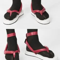 Halloween Disfraz Carnaval Demon Slayer Kimetsu No Yaiba Cosplay Kamado Tanjirou Red Faux Leather Cosplay Sandalia Carnaval