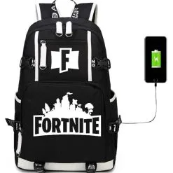 Halloween Carnaval Mochila De Anime Fortnite Battle Royale Mochila Estampado Mochila De Lona Negra Con USB Adaptador Camping Anime Periférico Halloween